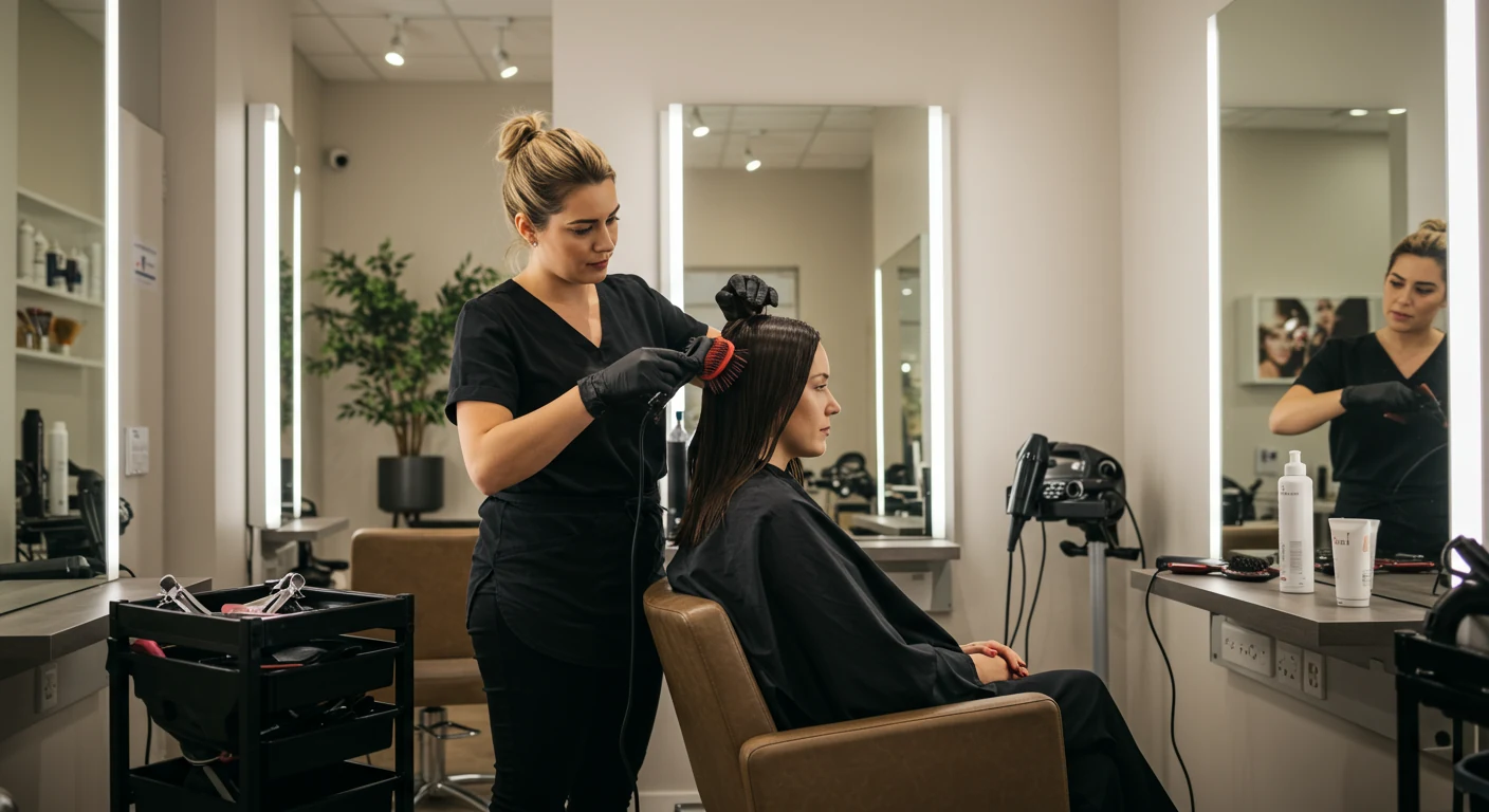 Hair Hub Hillcrest stylist adjusting client's hair during a private styling session in a clean salon