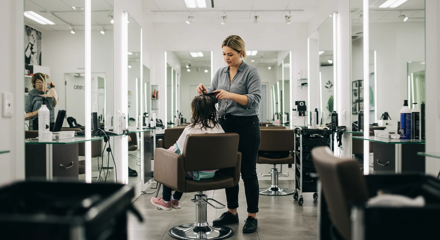 Hair Hub Hillcrest salon photo stylist gently prepping a child for a kids haircut in a calm chair