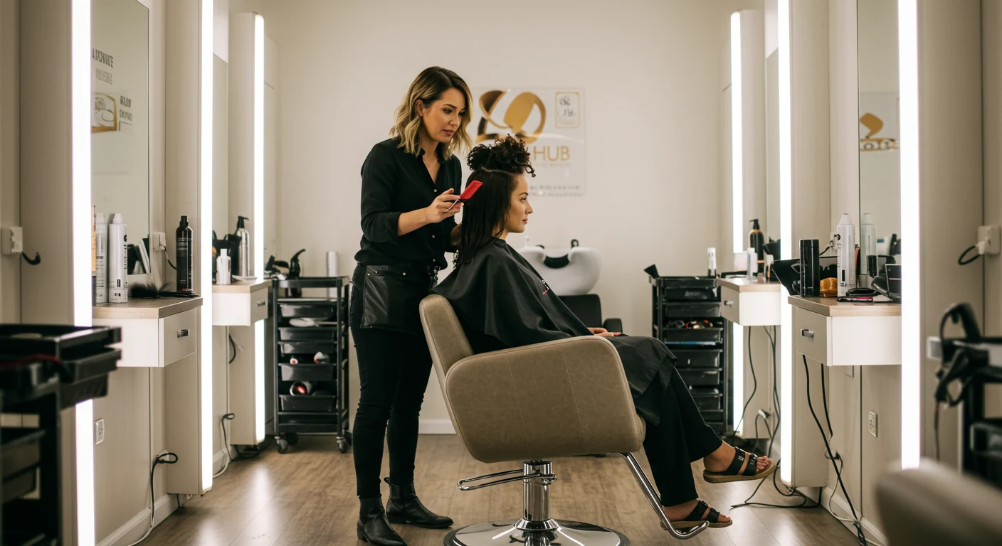 Private Hair Consultation at Hair Hub Hillcrest Hair Hub Hillcrest stylist providing a one-on-one consultation with a client in a calm private salon suite in Hillcrest, Queensland