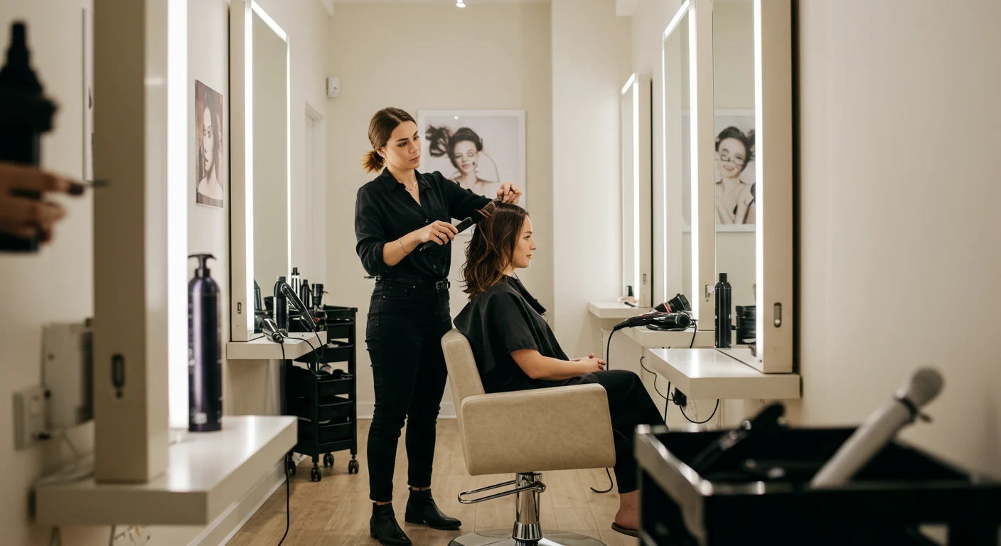 Hair Stylist Sectioning Hair in Private Salon – Hair Hub Hillcrest Professional Hair Hub Hillcrest stylist sectioning a client’s hair during a calm private salon appointment in Hillcrest, Queensland