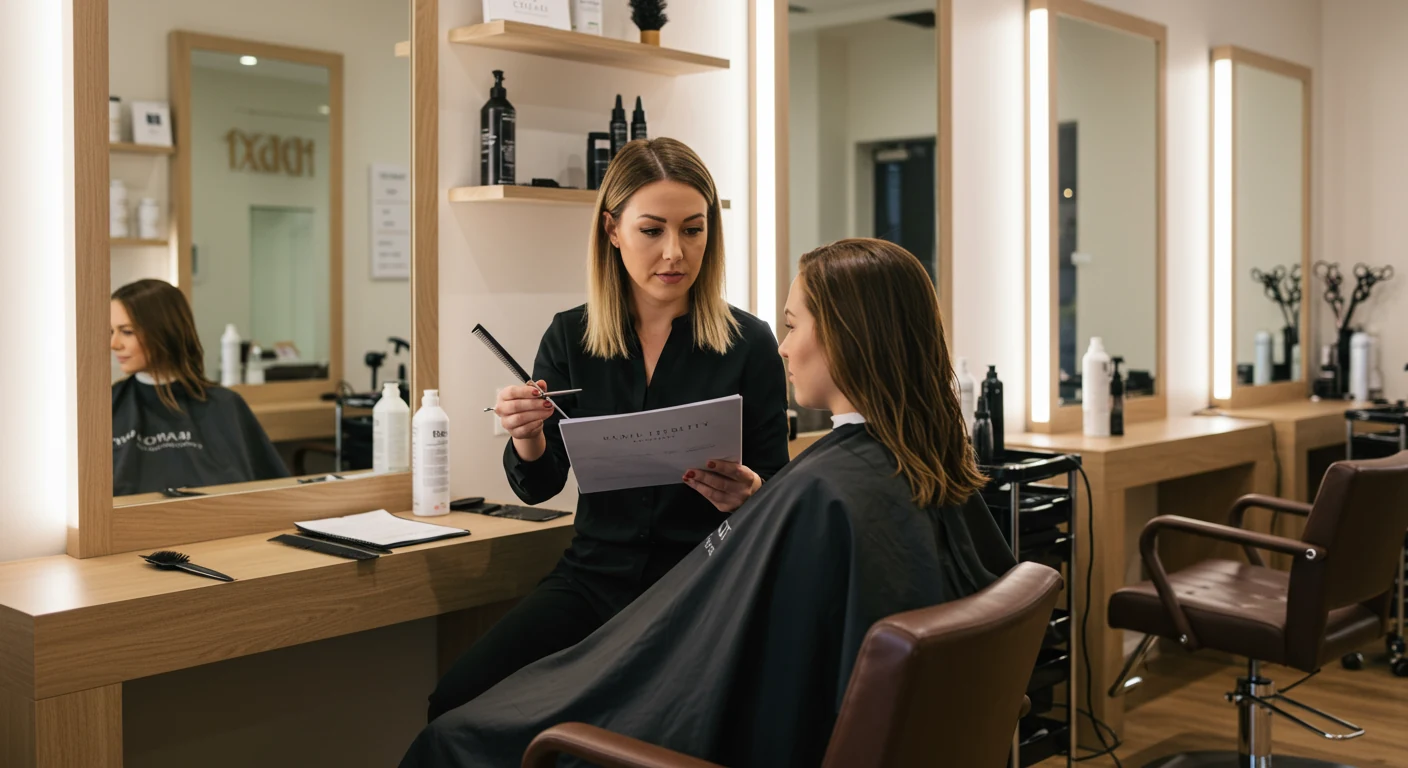 Stylish haircut consultation in a private Hillcrest salon with a stylist and seated client