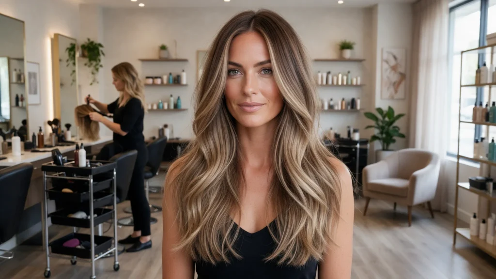 person getting hair highlights applied with foil wraps in a salon.